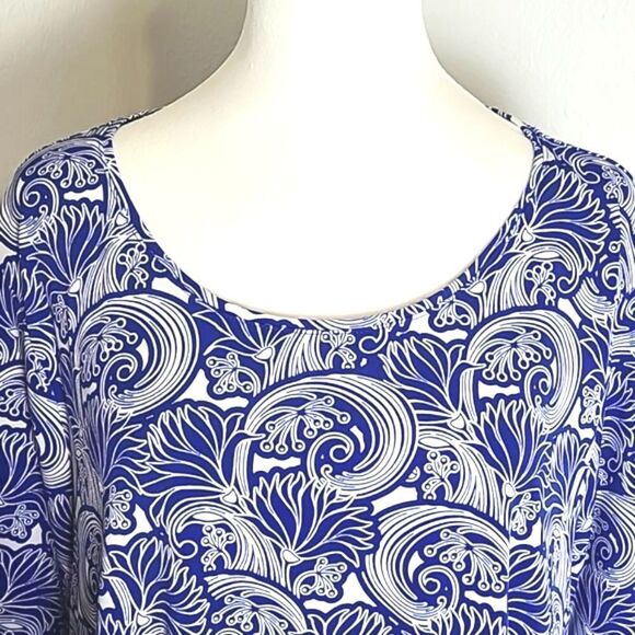 Chico's Blue & White Print Jersey Top, Size 3, XL/16 - Picture 2 of 9